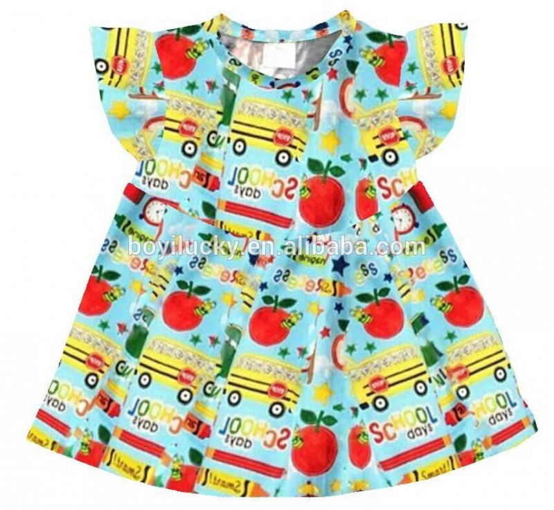 新しいデザインアップルパターン子供のドレスフラッタースリーブ子供のチュニック赤ちゃんトップに戻るために-キッズ服　シャツ、トップス問屋・仕入れ・卸・卸売り