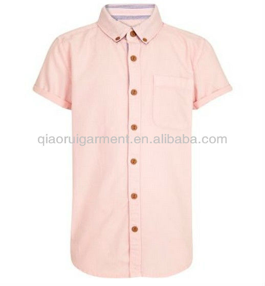 男の子綿100％オックスフォードシャツ半そでピンク-キッズ服　シャツ、トップス問屋・仕入れ・卸・卸売り