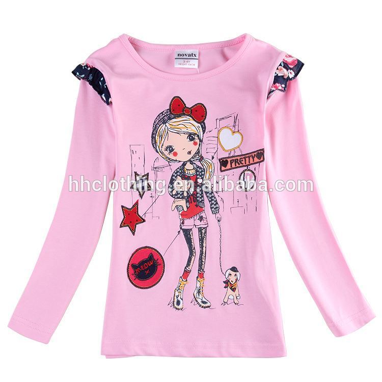 (f5711y) ピンク2-6y新星子供の春のファッション高品質の綿ロングスリーブtシャツの赤ん坊の女子トップデザイン-キッズ服　シャツ、トップス問屋・仕入れ・卸・卸売り