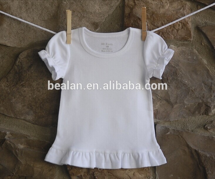 赤ちゃんgirls100%のよちよち歩きの幼児の綿プレーンホワイトの- シャツ卸売-キッズ服　Tシャツ問屋・仕入れ・卸・卸売り