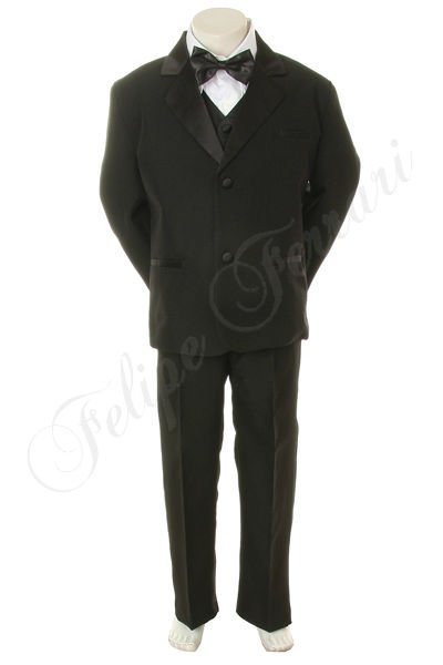 BY010 Black Children Boy Kid Formal wear Wedding Party Polyester Satin 5pc Suit Tuxedo 5 6 7-スーツ、タキシード問屋・仕入れ・卸・卸売り