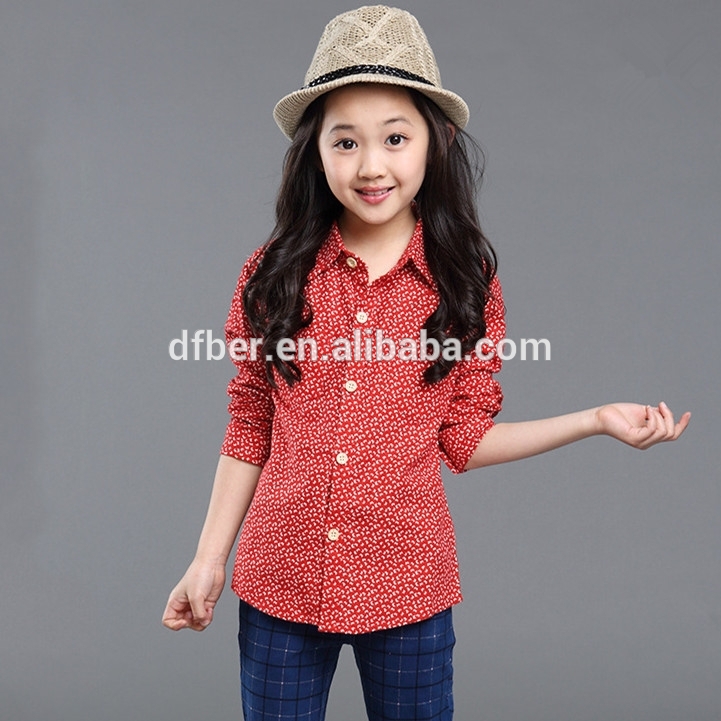 新しい秋2015ドットシャツの子供女の子のファッション純粋な綿の長袖のブラウス-キッズ服　シャツ、トップス問屋・仕入れ・卸・卸売り