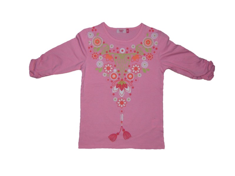 印刷された花の女の子の長い袖のコットンt- シャツ-キッズ服　Tシャツ問屋・仕入れ・卸・卸売り