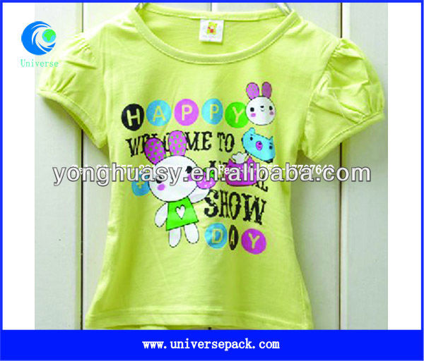 ライトグリーン2〜6歳女の子のt- 印刷付きシャツ-キッズ服　Tシャツ問屋・仕入れ・卸・卸売り