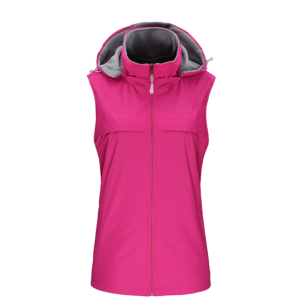 ピンクのスリム女性リバーシブルベストファッションソフトシェル取り外し可能なフード付ノースリーブベスト-ベスト問屋・仕入れ・卸・卸売り