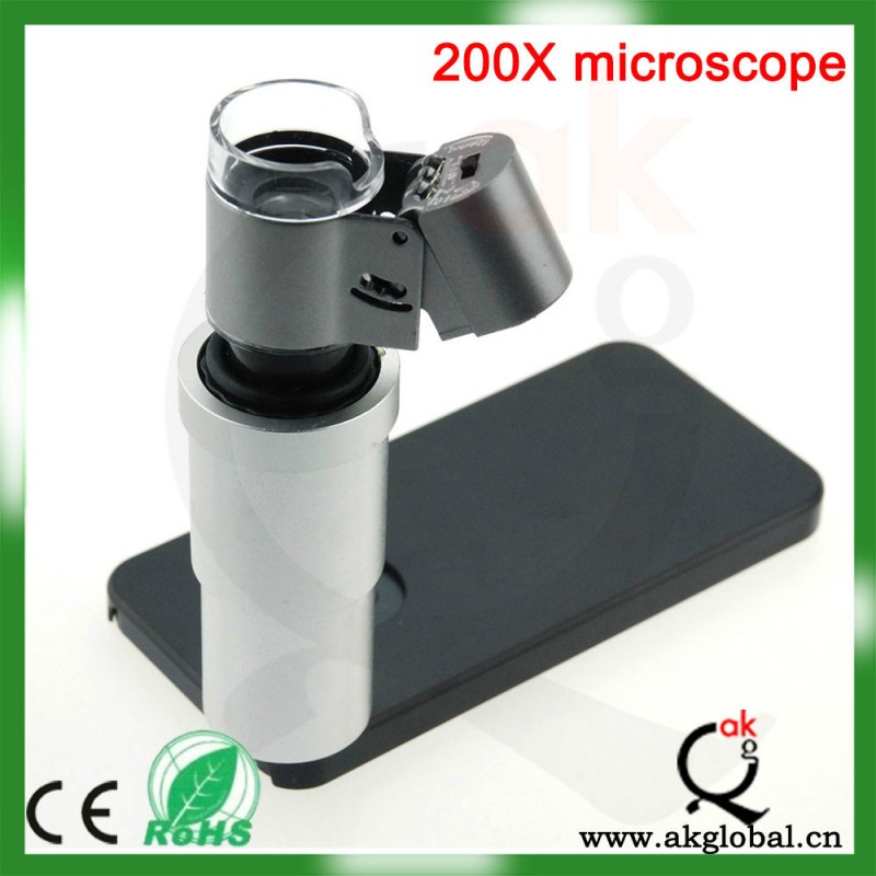 ボタン電池駆動のポータブル200x単眼顕微鏡ledライト携帯電話用-顕微鏡問屋・仕入れ・卸・卸売り