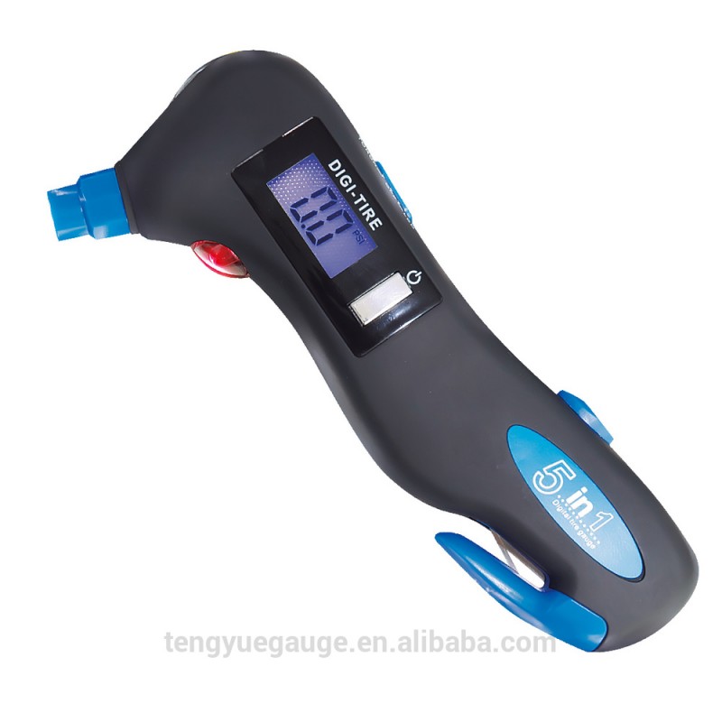 複数ツールオートled高accureacy1psi5イン1デジタルタイヤの圧力計のシートベルト付カッター緊急ハンマー-圧力計問屋・仕入れ・卸・卸売り