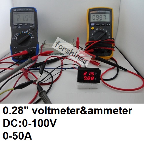 Amp+currentシャントセンサ、 dc0-100v0-50aＬＥＤデジタル電圧計電流計の電圧、 ミニ2in10.28「 dc0-100v/50a赤青led-電圧計問屋・仕入れ・卸・卸売り