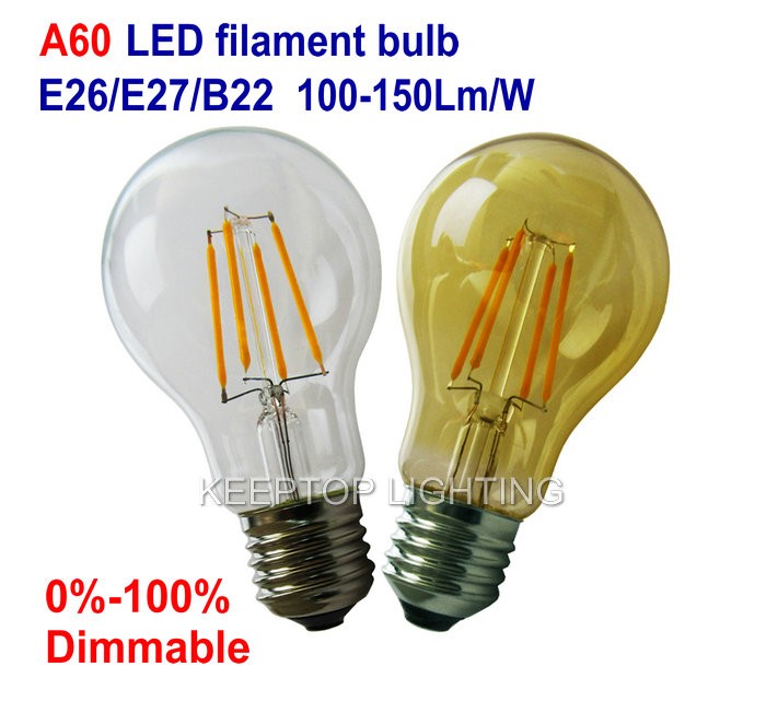 最低価格a60 ledフィラメント電球、2ワット4ワット6ワット8ワットフィラメントled電球ライト120lm/w、ce調光対応e26 e27 b22-LEDの管はつく問屋・仕入れ・卸・卸売り