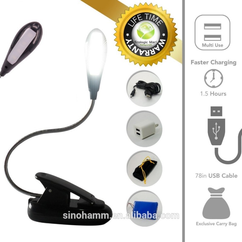 充電式読書ランプ用ベッド-ポータブルブックライト- 4 led電球のつや消しカバー- 2設定-軽量クリップ上ランプ--LEDはライトを予約する問屋・仕入れ・卸・卸売り