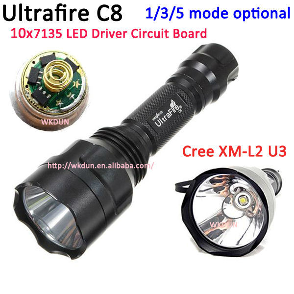 1モード(オン/オフ)のultrafire c8 cree xm-l2 xml2 u3 led 10*7135ドライバボード3.5a海流smo充電式ledトーチ懐中電灯-LED懐中電灯問屋・仕入れ・卸・卸売り
