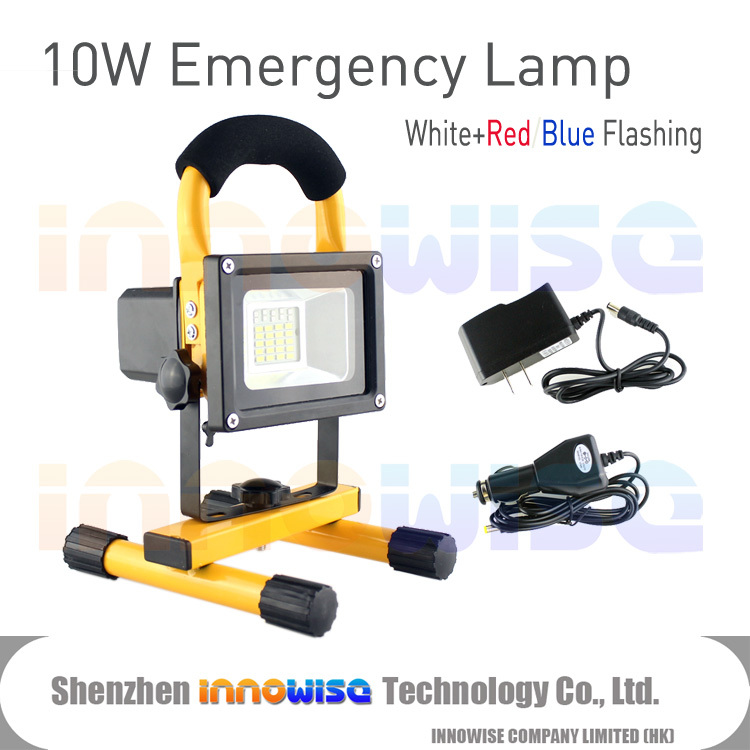充電式ledフラッド10wポータブルキャンプで緊急ランプ赤と青の点滅-LED投光器問屋・仕入れ・卸・卸売り