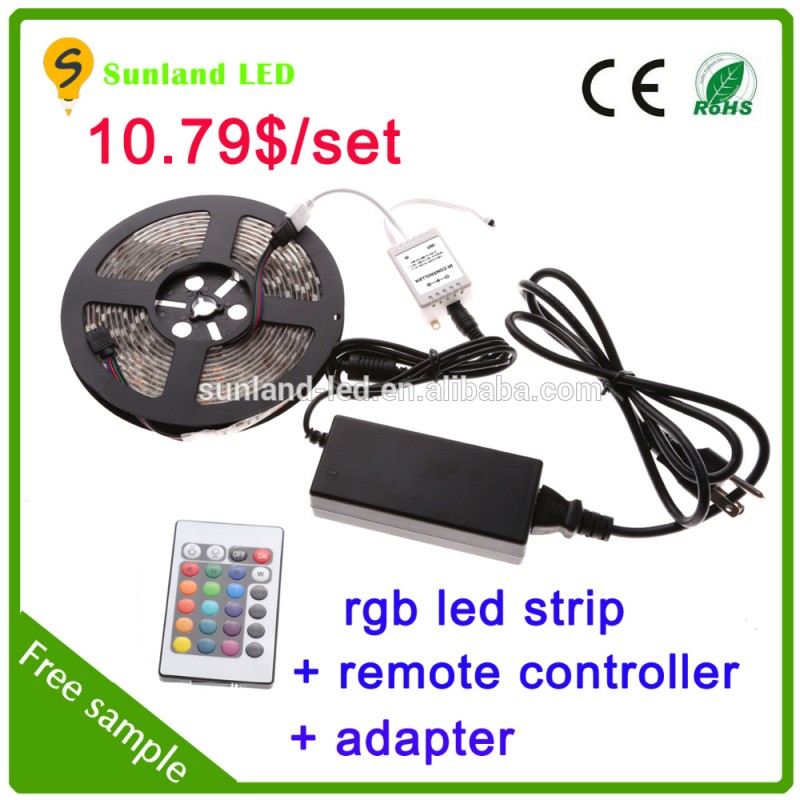 5メートル60 leds/m 5050 smd ip65 rgb ledストリップセットrgb ledライトストリップ+ ir 24keyリモートコントローラ+アダプタ-LEDの滑走路端燈問屋・仕入れ・卸・卸売り