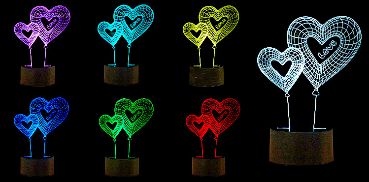 2016新しい美しい色変える ロマンチック な愛の ハート アクリル 3d led ナイト ライト-問屋・仕入れ・卸・卸売り