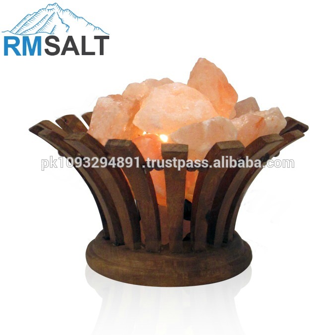 バラの塩の塊でランプ木製バスケット-テーブルランプ、読書灯問屋・仕入れ・卸・卸売り