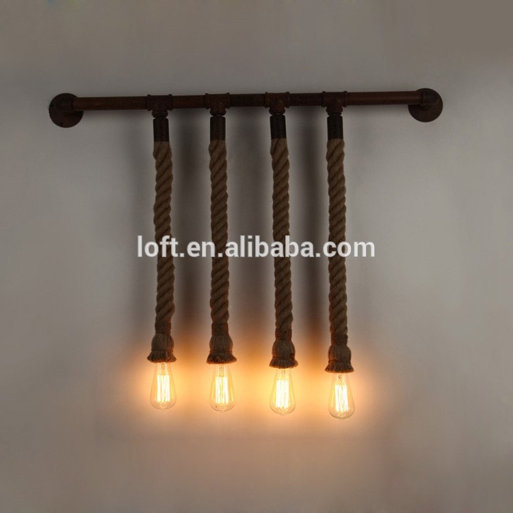 ビンテージ工業4ヘッド麻縄水道管が付いている壁ランプエジソン電球-ウォールランプ問屋・仕入れ・卸・卸売り