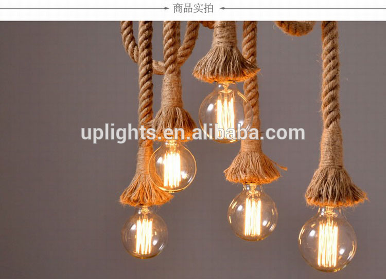 P7811竹ぶら下げブラウンロープペンダント光エジソン電球ランプ-シャンデリア、ペンダントライト問屋・仕入れ・卸・卸売り