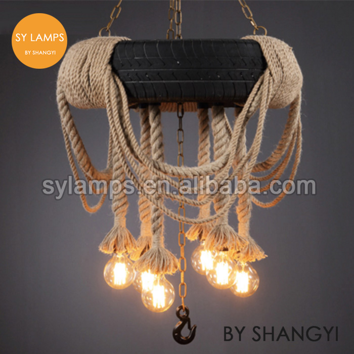 ヴィ ンテ ージ スタイル麻ロープ タイヤ ペンダント照明の麻ロープ シャンデリア-シャンデリア、ペンダントライト問屋・仕入れ・卸・卸売り