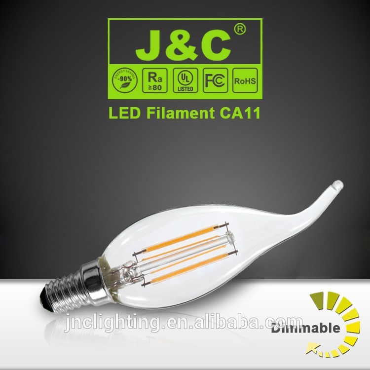 J & c照明ledフィラメントキャンドル電球120ボルトca11 4ワット470lm e12調光可能でul、fcc-LEDの球根ライト問屋・仕入れ・卸・卸売り