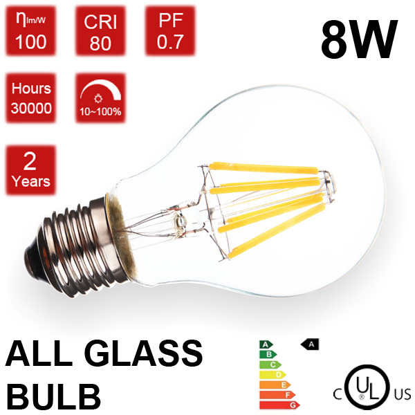 透明なガラスe27a608wフィラメントの電球を導いたヴィンテージを置き換え75w白熱ランプ2700ka19e26-LEDの球根ライト問屋・仕入れ・卸・卸売り