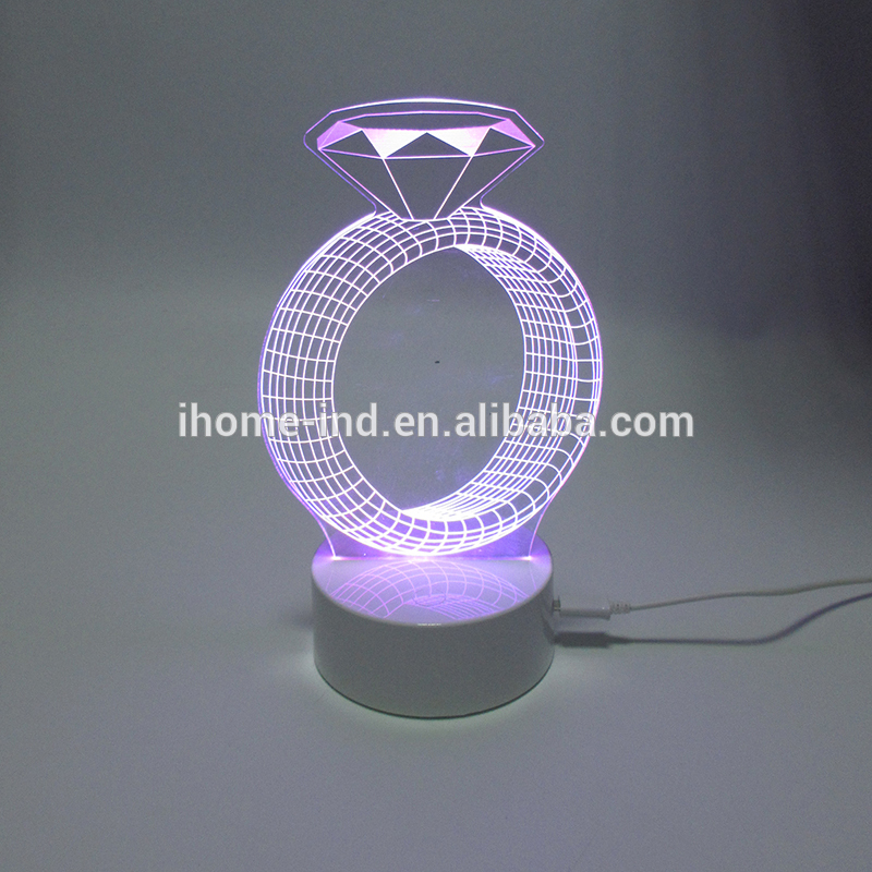 ダイヤモンドリング3dイリュージョンナイトライトusb ledランププラスチックベーステーブルライトホームデコレーションクリエイティブギフト-問屋・仕入れ・卸・卸売り