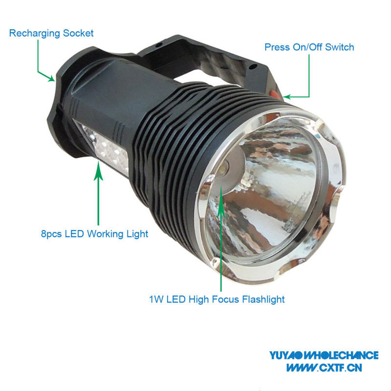 ロングレンジの高いピント1wハンドヘルドled作業灯付き充電式トーチ懐中電灯-LED懐中電灯問屋・仕入れ・卸・卸売り