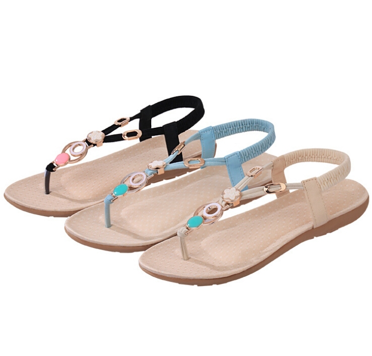 夏新w91669a2015レディースフラットサンダルの靴女性はサンダルをビーズ-サンダル問屋・仕入れ・卸・卸売り