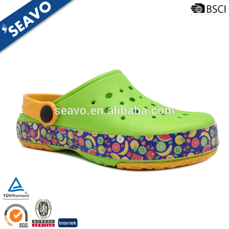 Seavo 2016安い美しい子供フルーツ柄ボーダーグリーンevaガーデン下駄サンダル-クロックス問屋・仕入れ・卸・卸売り