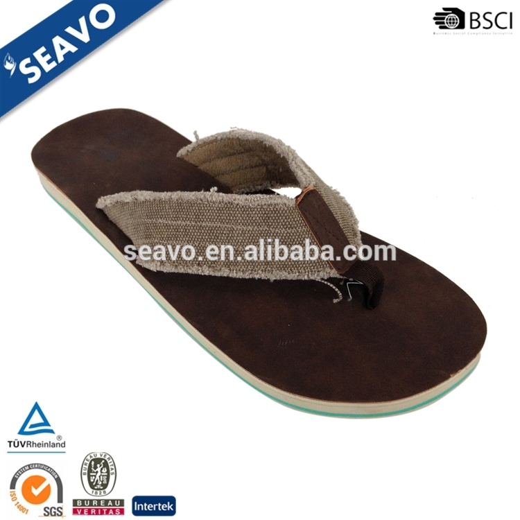 Seavo 2016新しい高-グレードメンズキャンバス生地アッパーevaラバーアウトソールブラウンフリップ·フロップ-スリッパ問屋・仕入れ・卸・卸売り