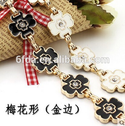黒と白のファッション良質の4- 葉の花の熱い販売の長い金属ベルト-金属ベルト問屋・仕入れ・卸・卸売り