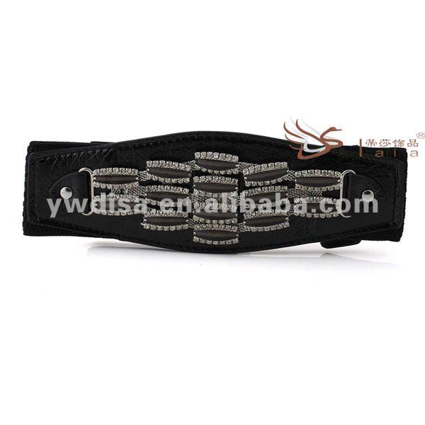 新しい黒のファッションpu用ベルト弾性広いrinestonesbc3886-2の装飾を持つ女性のベルト-金属ベルト問屋・仕入れ・卸・卸売り