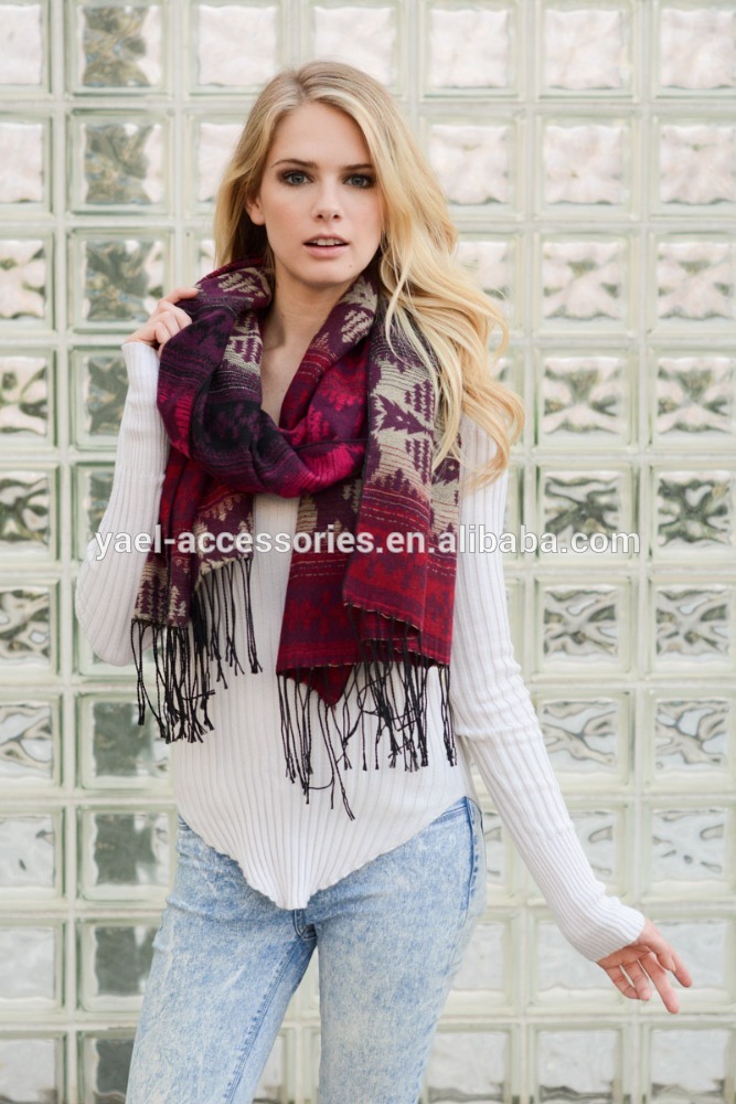 最新のスカーフデザインyael女の子部族タッセル冬スカーフ-マフラー、帽子、手袋セット問屋・仕入れ・卸・卸売り
