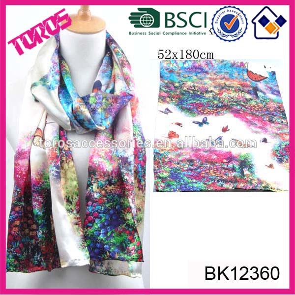 高品質の100％bk12360印刷絹スカーフ蝶ファッションシルクショール-シルクショール問屋・仕入れ・卸・卸売り
