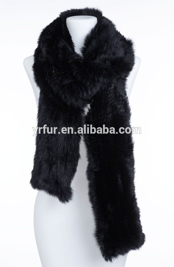 レディース新しいファッション180*20cm2015本物のウサギの毛皮黒スカーフ-ファーマフラー問屋・仕入れ・卸・卸売り