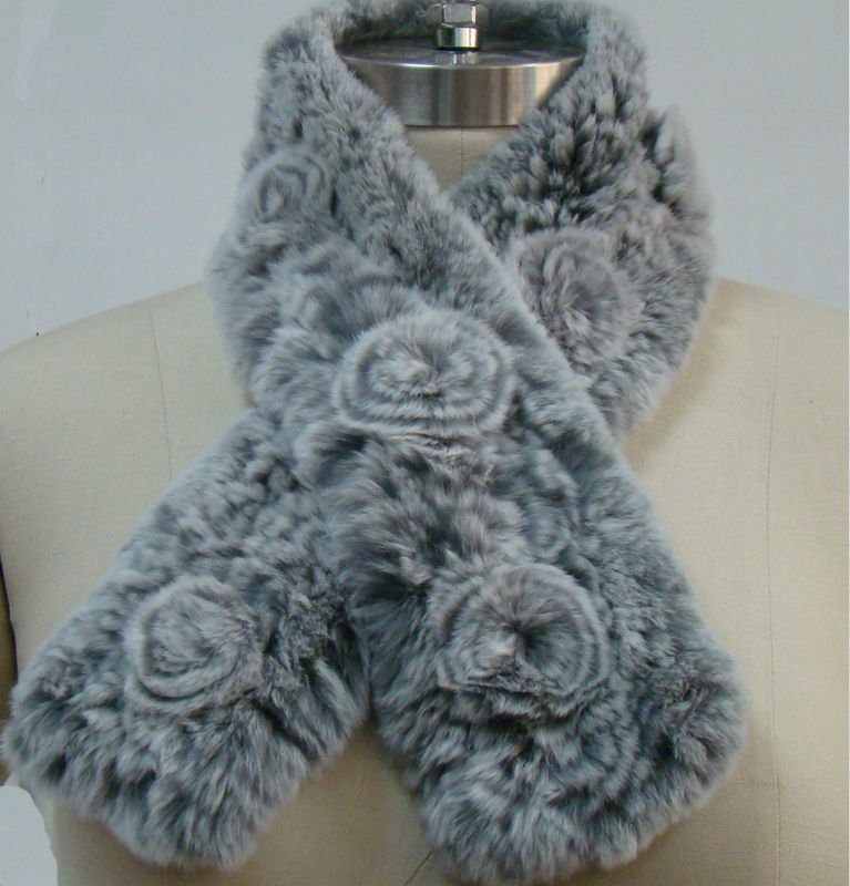本物のウサギの毛皮のスカーフで花/に適し女性-ファーマフラー問屋・仕入れ・卸・卸売り