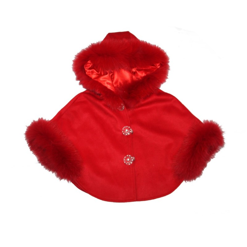 赤い色2015子供ファッションフォックスファー付カシミヤケープ-ファーショール問屋・仕入れ・卸・卸売り