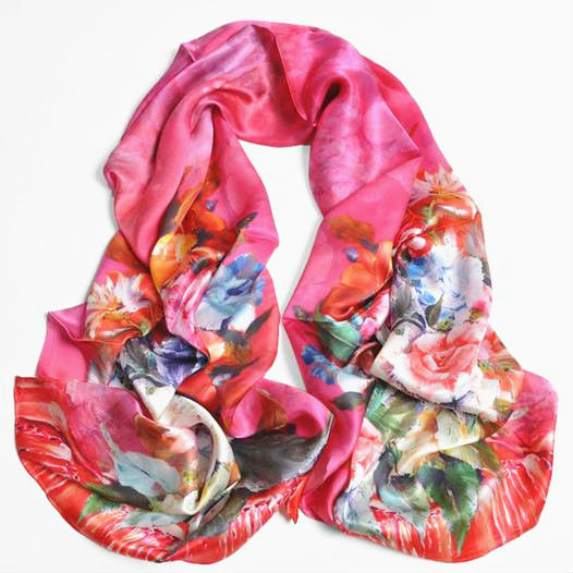 フクシアの純粋な絹のスカーフからフローラルデジタル印刷されたシルクスカーフメーカー-シルクショール問屋・仕入れ・卸・卸売り