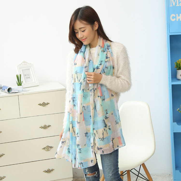 南韓国綿プリントファッションスカーフ2016独占新しいネットワーク販売スカーフ卸売-シルクショール問屋・仕入れ・卸・卸売り