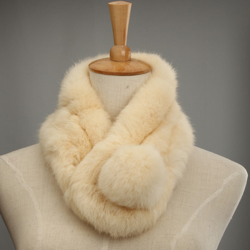 Myfur冬ファッションリアルレディー柔らかいウサギの毛皮の襟ネックラップpompomのスカーフショール-ファーマフラー問屋・仕入れ・卸・卸売り