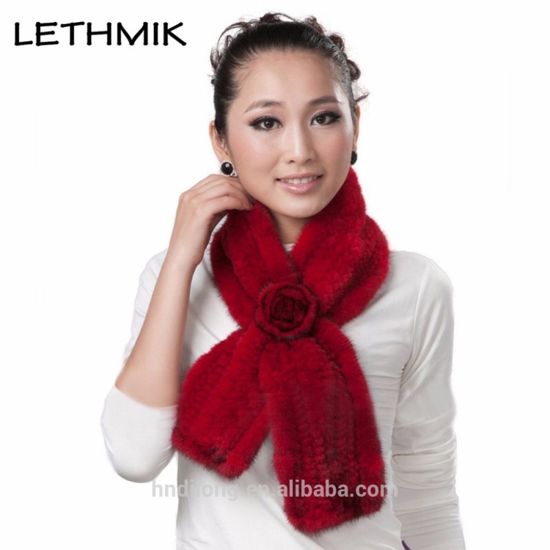 Lethmik冬ファッション女性ローズボタンdecミンクの毛皮ニットスカーフ-ファーマフラー問屋・仕入れ・卸・卸売り