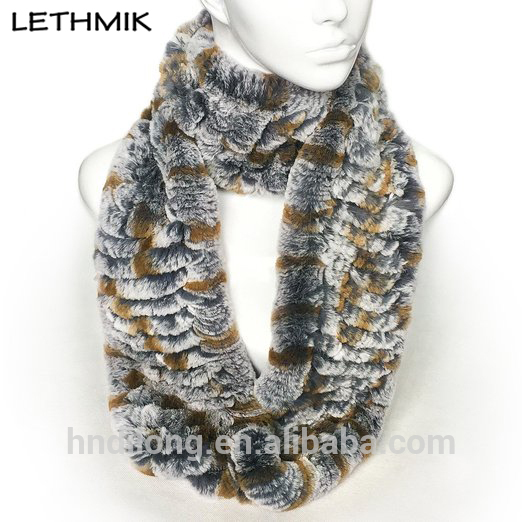 Lethmik女性エレガントなグレー毛皮の襟ループインフィニティスカーフ-ファーマフラー問屋・仕入れ・卸・卸売り