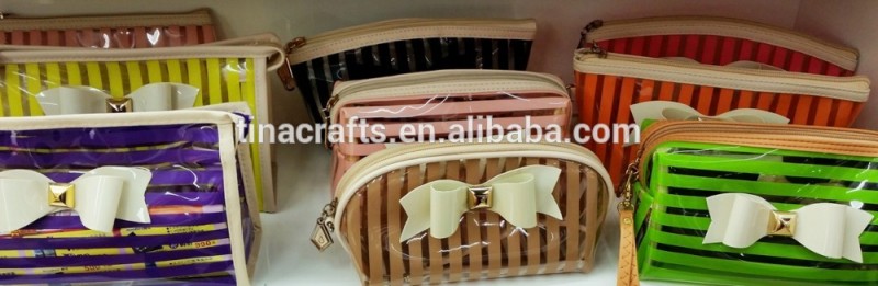 新しいファッションストリップパターンをクリアpvc化粧品袋-その他財布、ケース問屋・仕入れ・卸・卸売り