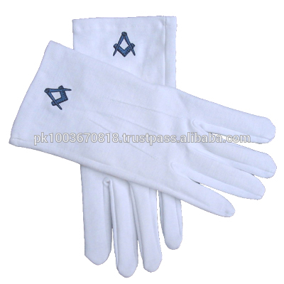 白い綿フリーメーソン手袋で刺繍-綿手袋、ミトン問屋・仕入れ・卸・卸売り