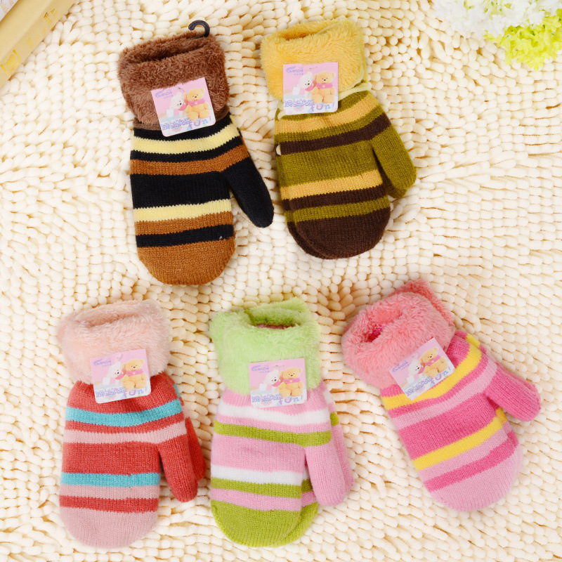 カラーストライプ手袋かわいい子供はお菓子、 フルフィンガー可愛いニット手袋-綿手袋、ミトン問屋・仕入れ・卸・卸売り