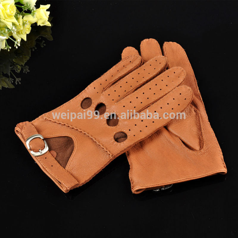 新しいデザイン男性の手縫い通気性ドライビンググローブライトブラウンディアスキンレザー手袋-皮手袋、ミトン問屋・仕入れ・卸・卸売り