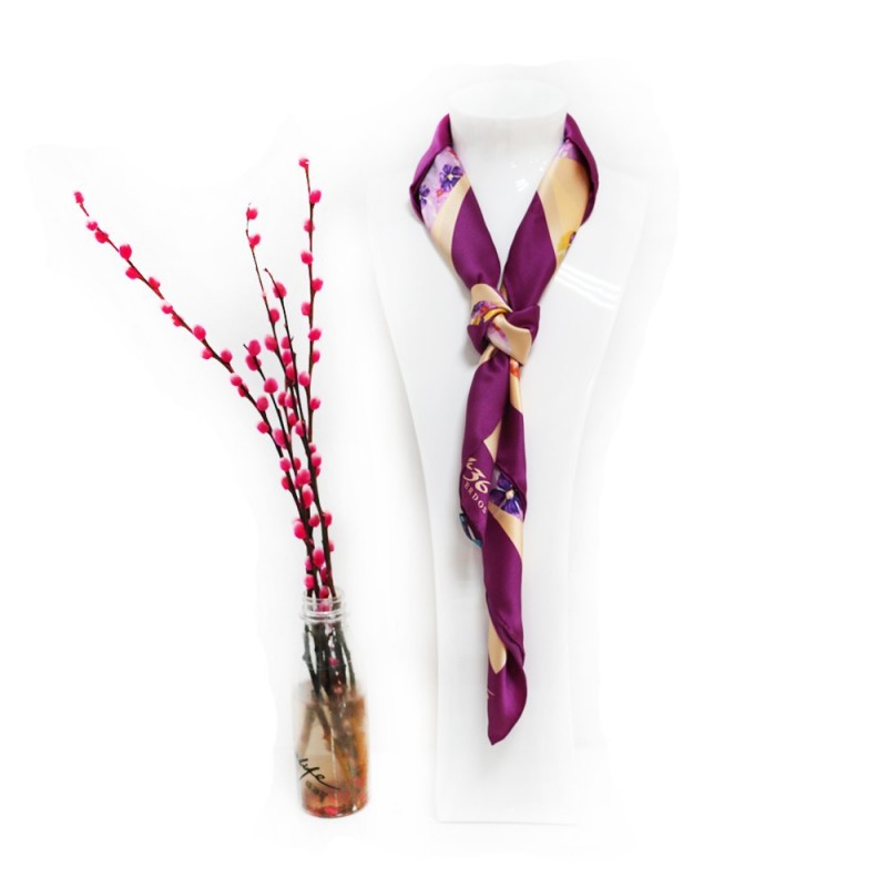 ファッションの高品質印刷の女性紫黄色正方形の絹のスカーフ-シルクスカーフ問屋・仕入れ・卸・卸売り