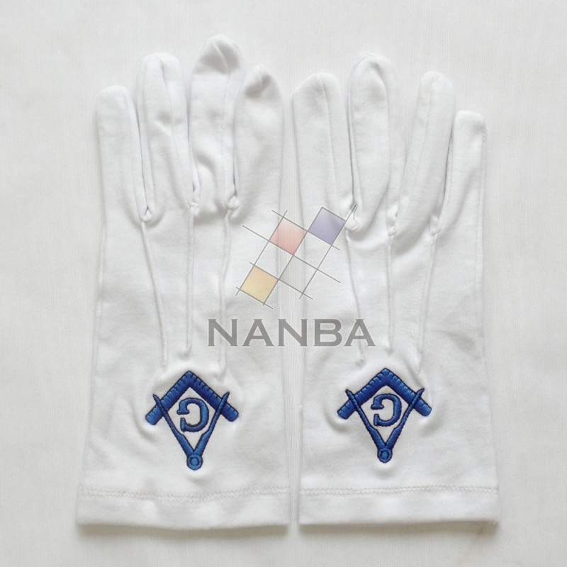 フリーメーソンの白い綿の手袋でスクエア&コンパス-綿手袋、ミトン問屋・仕入れ・卸・卸売り