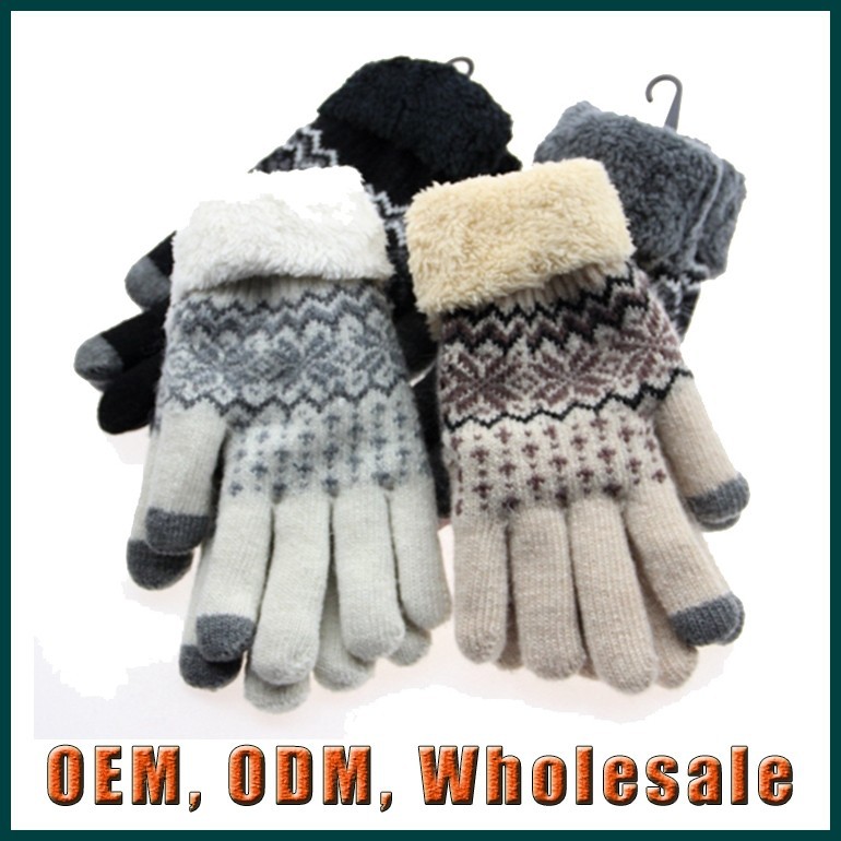 新しいデザインの女性の女性の2015女の子フリース冬タッチスクリーングローブ非常に厚いと暖かいウールの手袋を編む-アクリル手袋、ミトン問屋・仕入れ・卸・卸売り