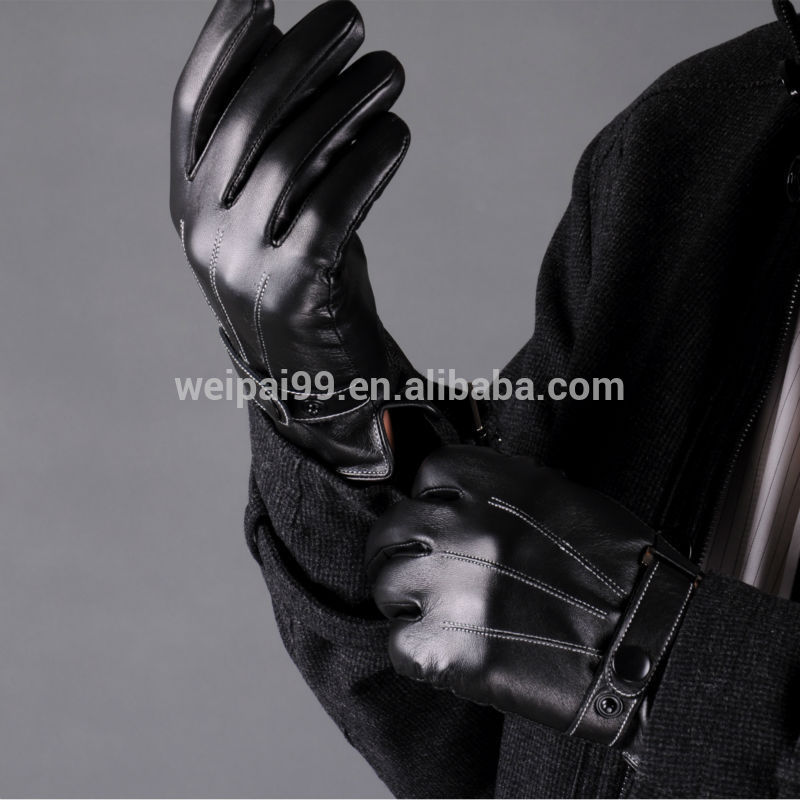 古典的なスタイルのバックル装飾黒い男性のシープスキン革手袋-皮手袋、ミトン問屋・仕入れ・卸・卸売り