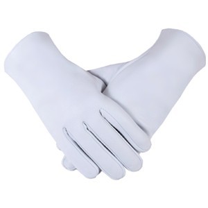 綿の手袋のペアで刺繍と正方形とコンパス水色でモチーフ-綿手袋、ミトン問屋・仕入れ・卸・卸売り